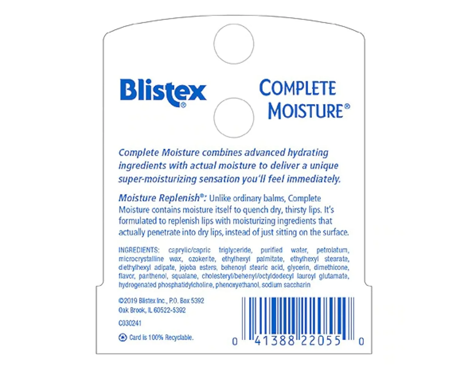 Blistex Complete Moisture ingredients